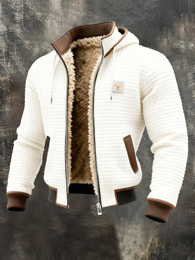 Men's Short Quilted Hooded Jacket With Plush Finish