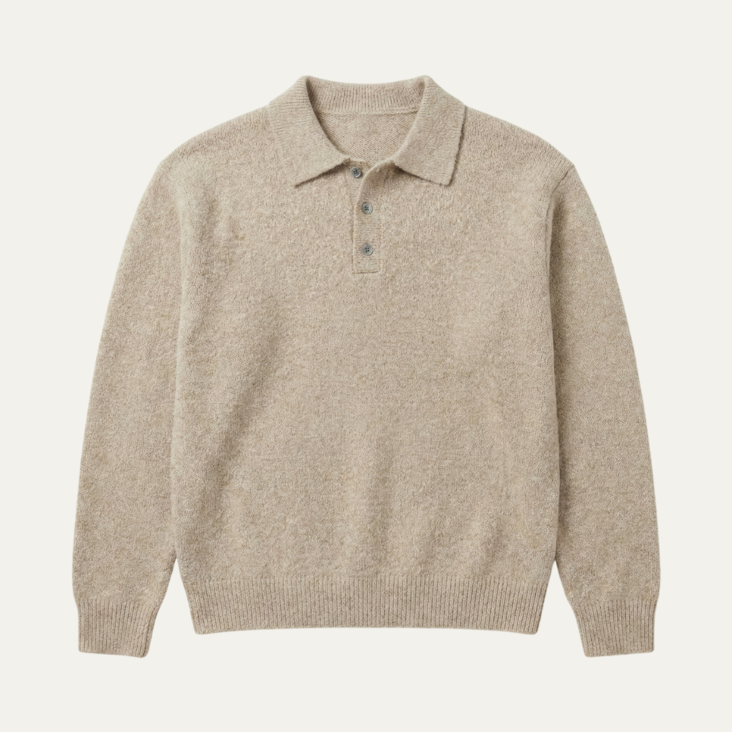 Męski dzianinowy sweter polo z kołnierzykiem, guzikami i długimi rękawami