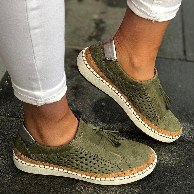 Women's Perforated Slip-On Sneakers With Decorative Tassel