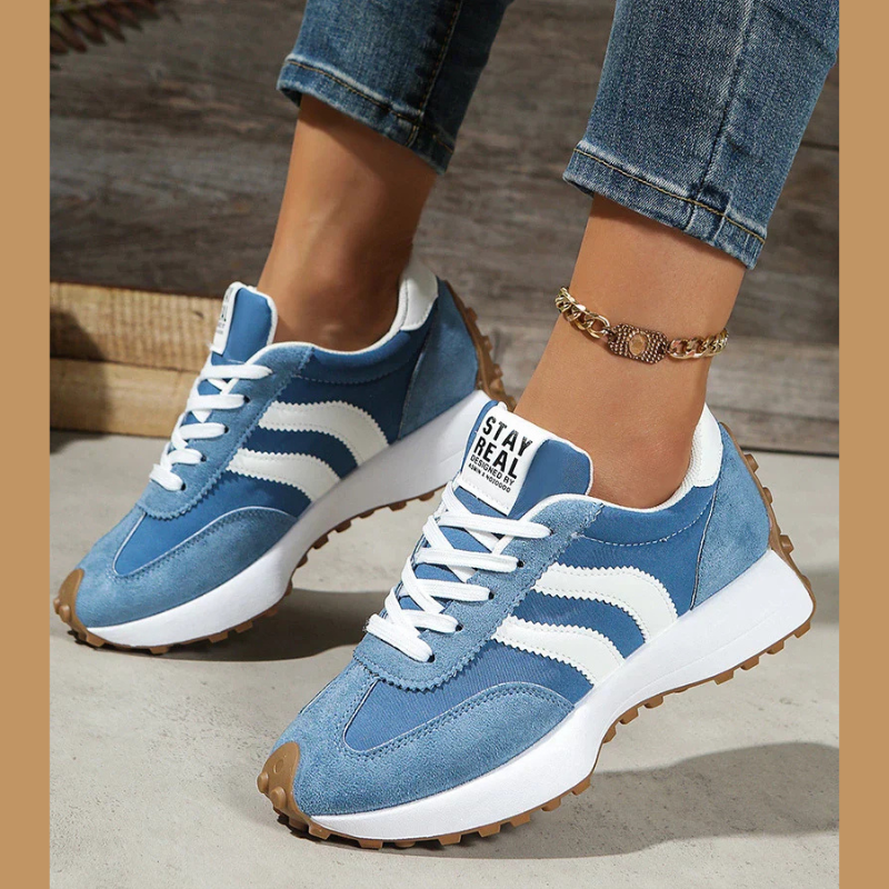 Damskie sneakersy retro z kontrastowymi paskami i białą podeszwą