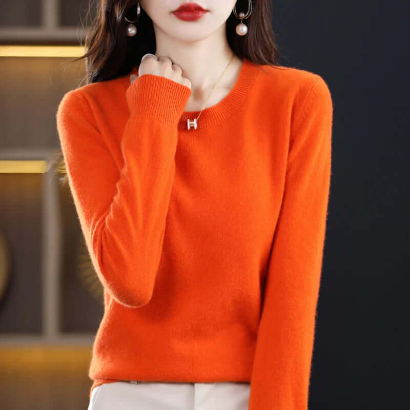 Damski gładki sweter dzianinowy z okrągłym dekoltem i długimi rękawami