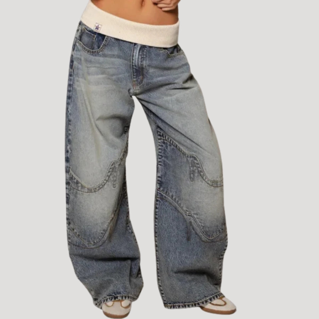 Dámské baggy džíny s nízkým pasem, široké, modré