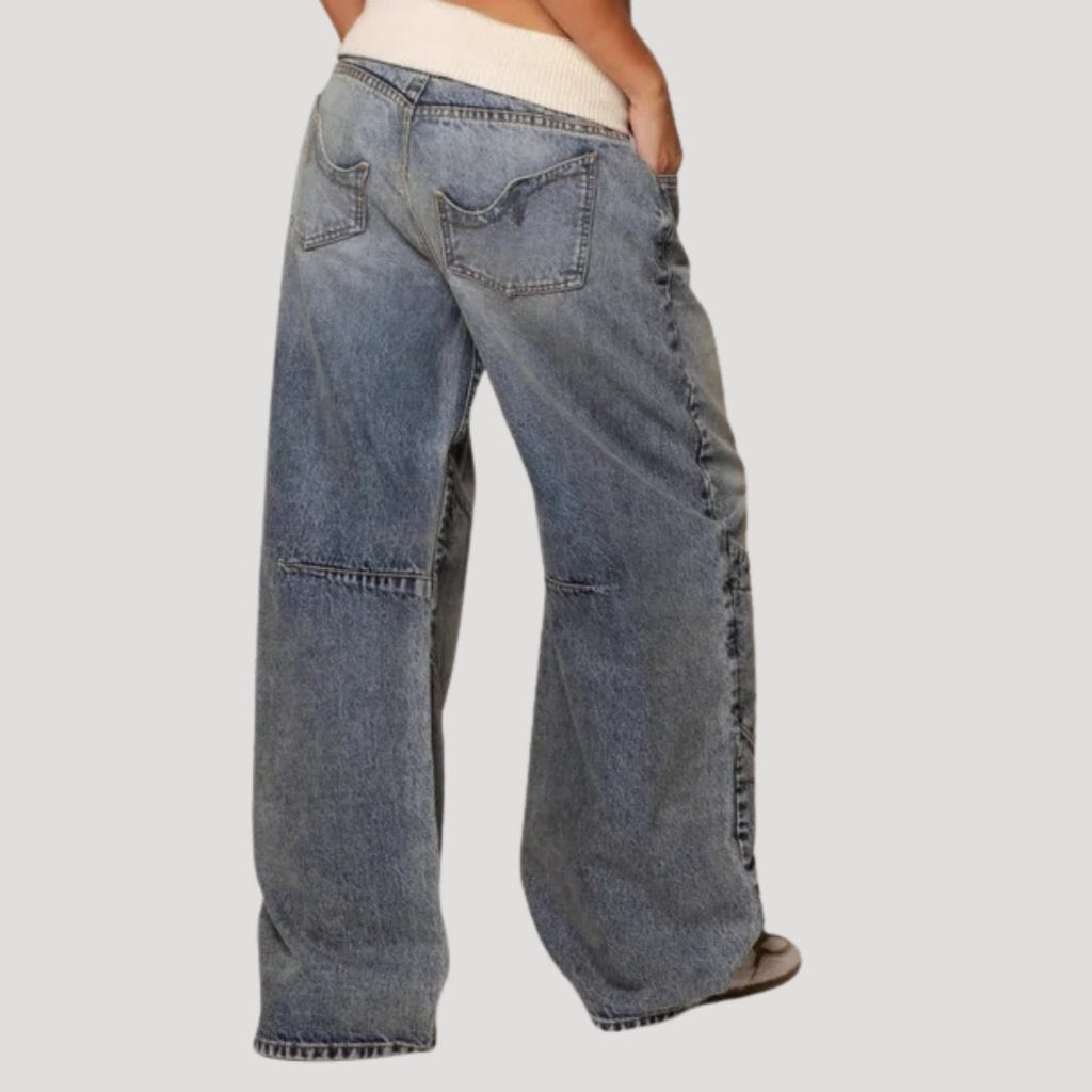 Női baggy farmer alacsony derékkal, bő szárral, kék