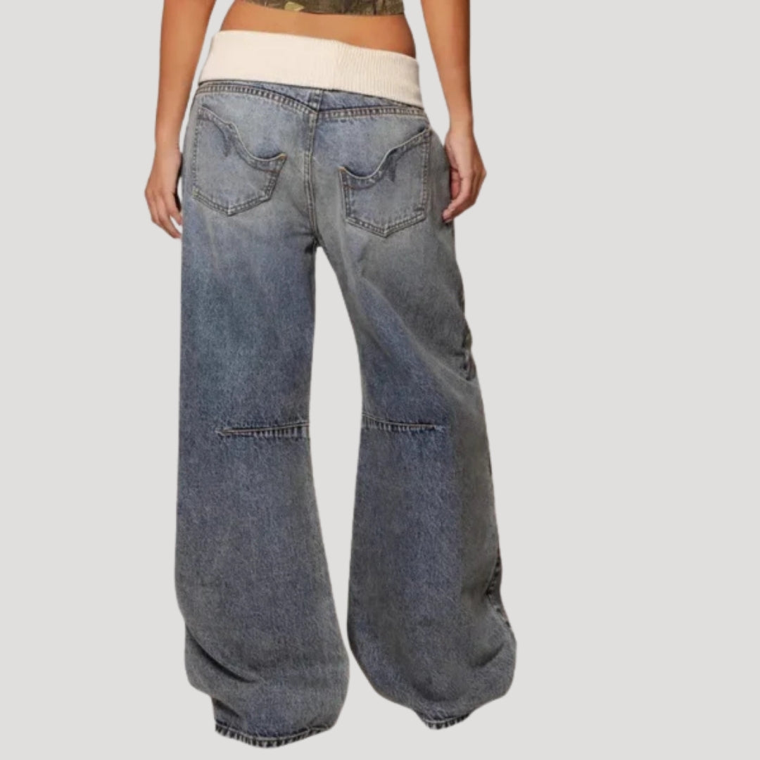 Női baggy farmer alacsony derékkal, bő szárral, kék