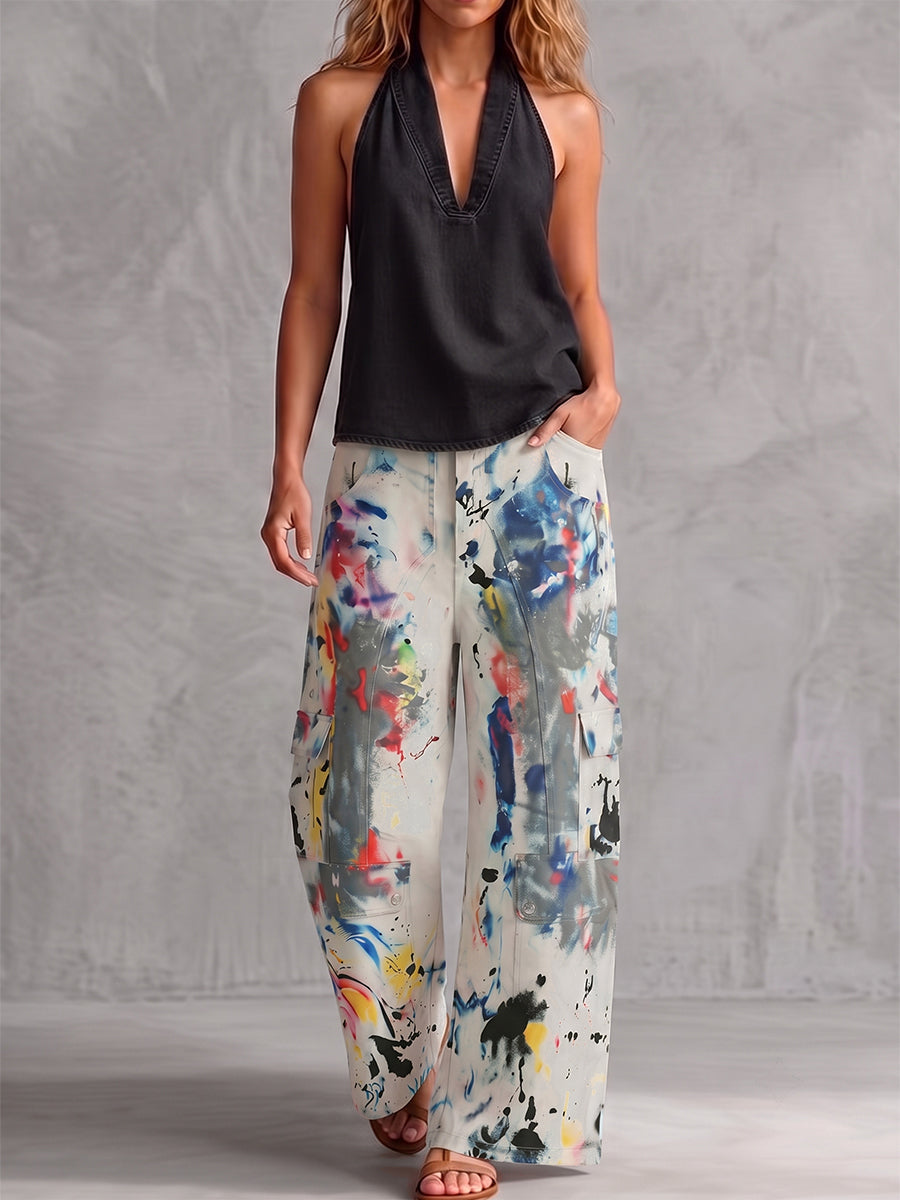 Women's High-Waisted Wide-Leg Pants, Graffiti Print