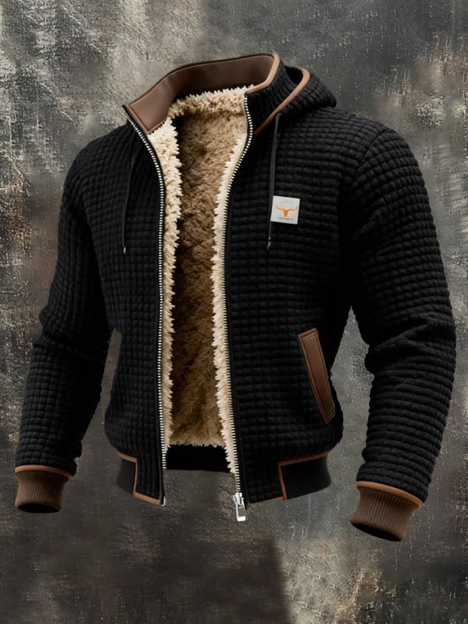 Men's Short Quilted Hooded Jacket With Plush Finish