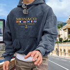 Grafitowa bluza uniseks z kapturem, nadrukiem Monaco i kieszenią kangurką