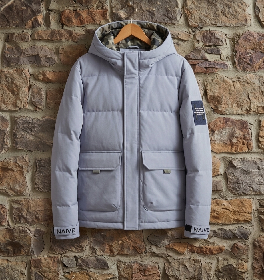 Men's Quilted Hooded Jacket With Pockets