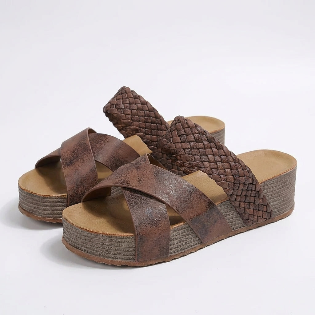 Dámské sandály na platformě, zkřížené pletené pásky, boho, na léto