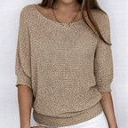 Damski sweter dzianinowy o luźnym kroju, z okrągłym dekoltem i rękawami trzy czwarte