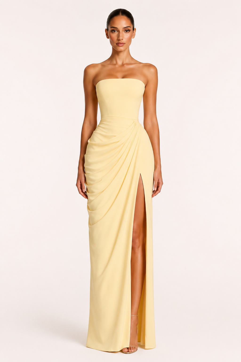 Damska Suknia Maxi bez Ramiączek z Rozcięciem
