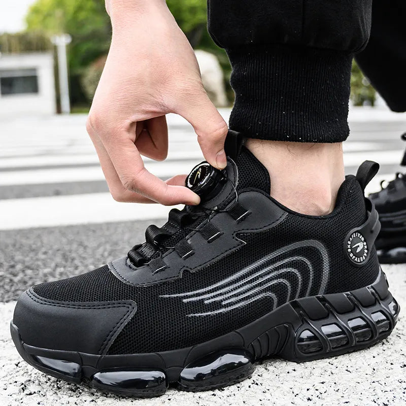 Férfi sportos munkacipő kerek orral és forgatógombos zárral