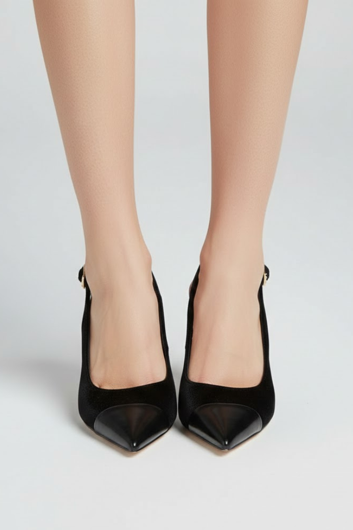 Női slingback cipő hegyes orral és állítható pánttal