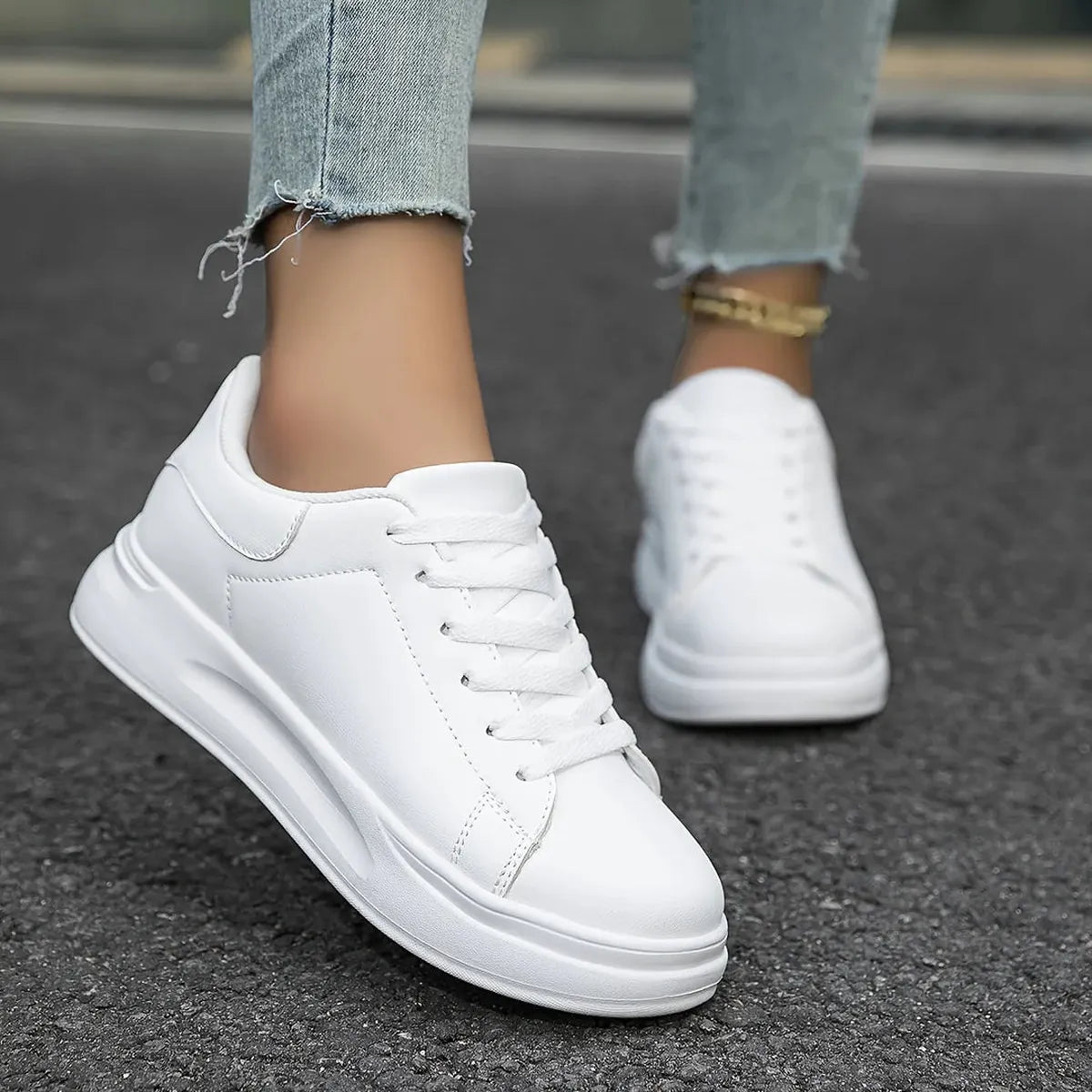 Damskie sneakersy sportowe sznurowane na grubej podeszwie