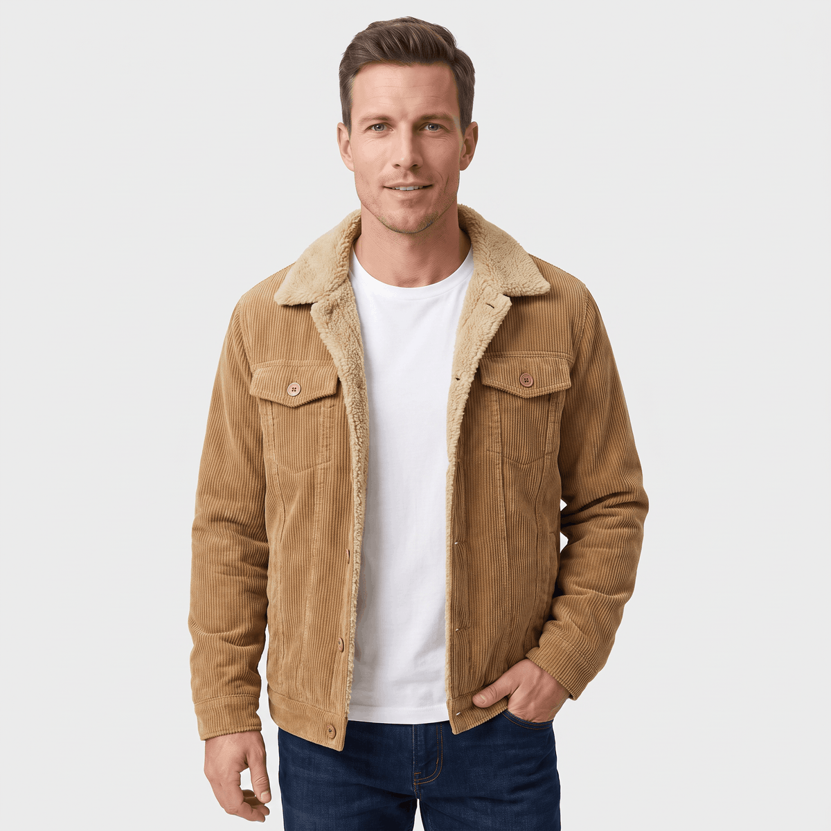 Men's Corduroy Jacket With Collar and Pockets