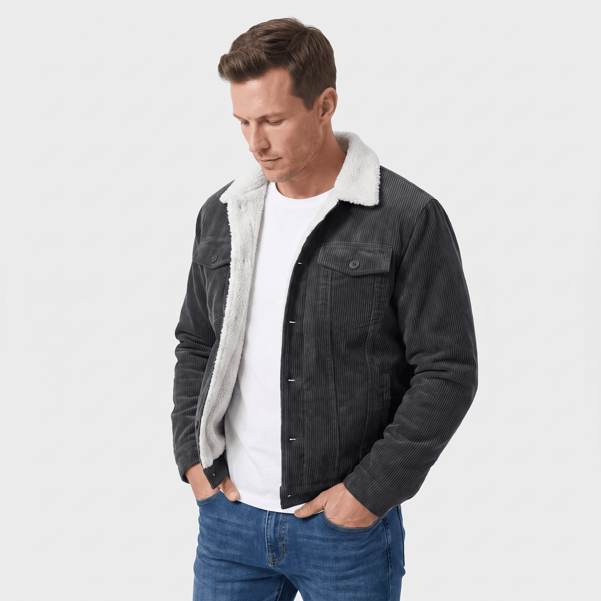 Men's Corduroy Jacket With Collar and Pockets