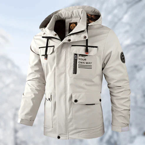 Męska kurtka z kapturem, długimi rękawami i kieszeniami z klapami