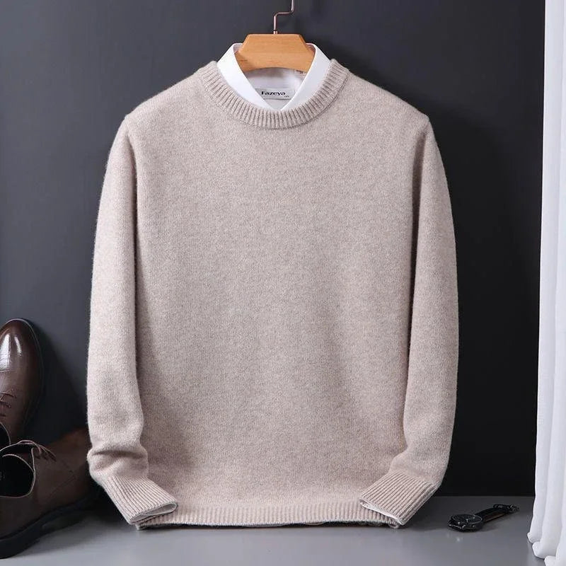 Gładki sweter męski z okrągłym dekoltem i długimi rękawami
