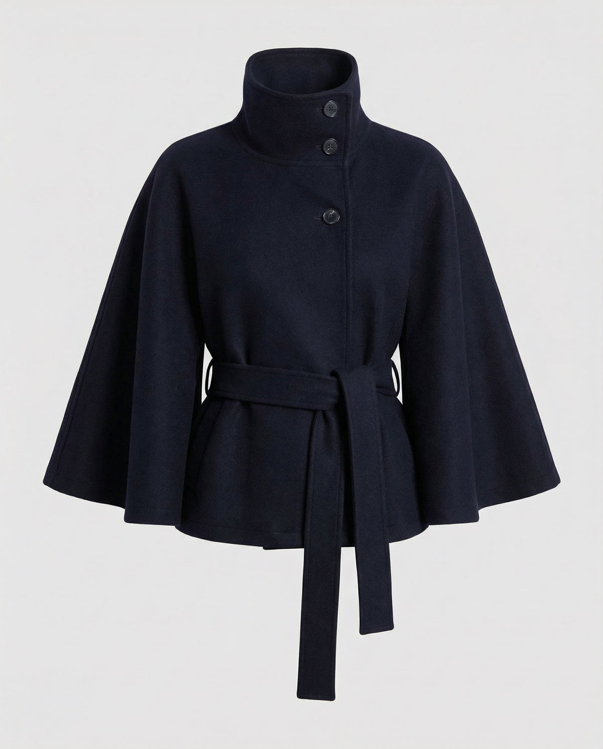 Damska kurtka z kołnierzem stójką, guzikami i paskiem do wiązania