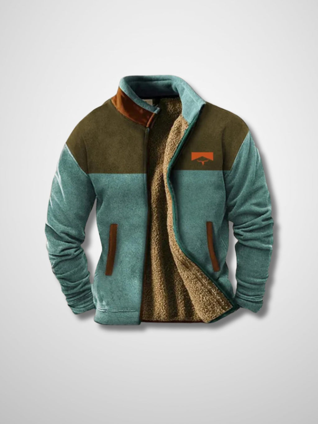 Men's Zip-Up Jacket With High Collar and Patterned Sleeves