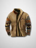 Men's Zip-Up Jacket With High Collar and Patterned Sleeves