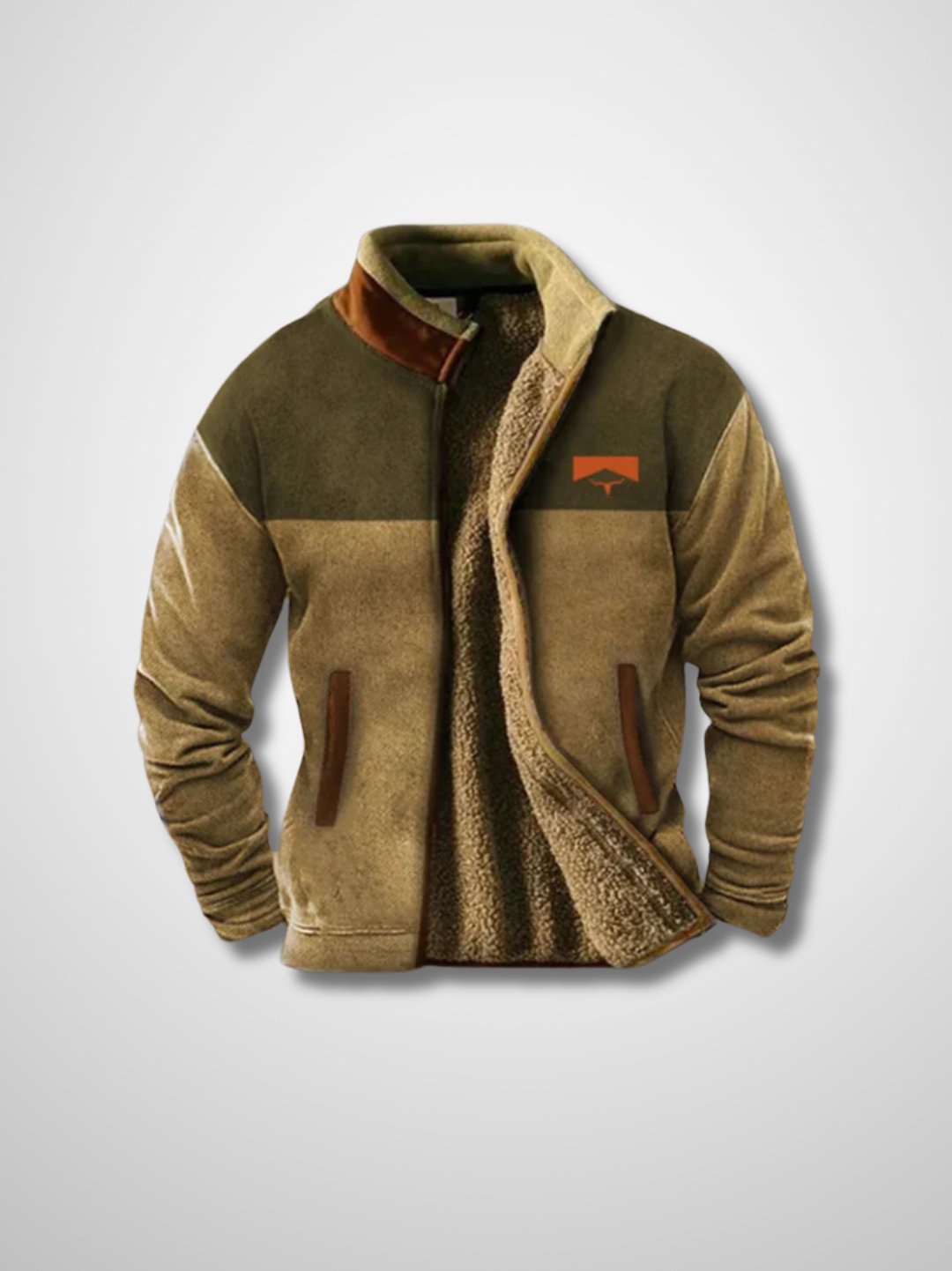 Men's Zip-Up Jacket With High Collar and Patterned Sleeves