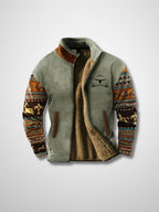 Men's Zip-Up Jacket With High Collar and Patterned Sleeves