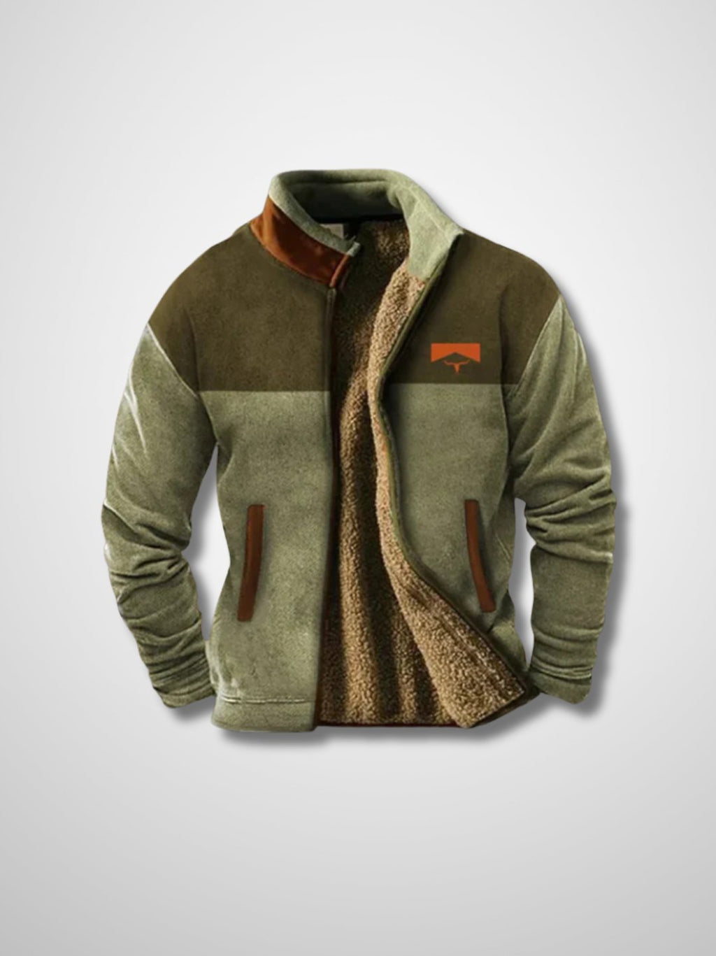 Men's Zip-Up Jacket With High Collar and Patterned Sleeves