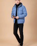 Men's Quilted Hooded Jacket With Zip Front