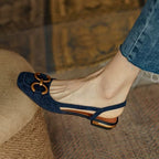 Női velúr slingback balerinacipő csattal