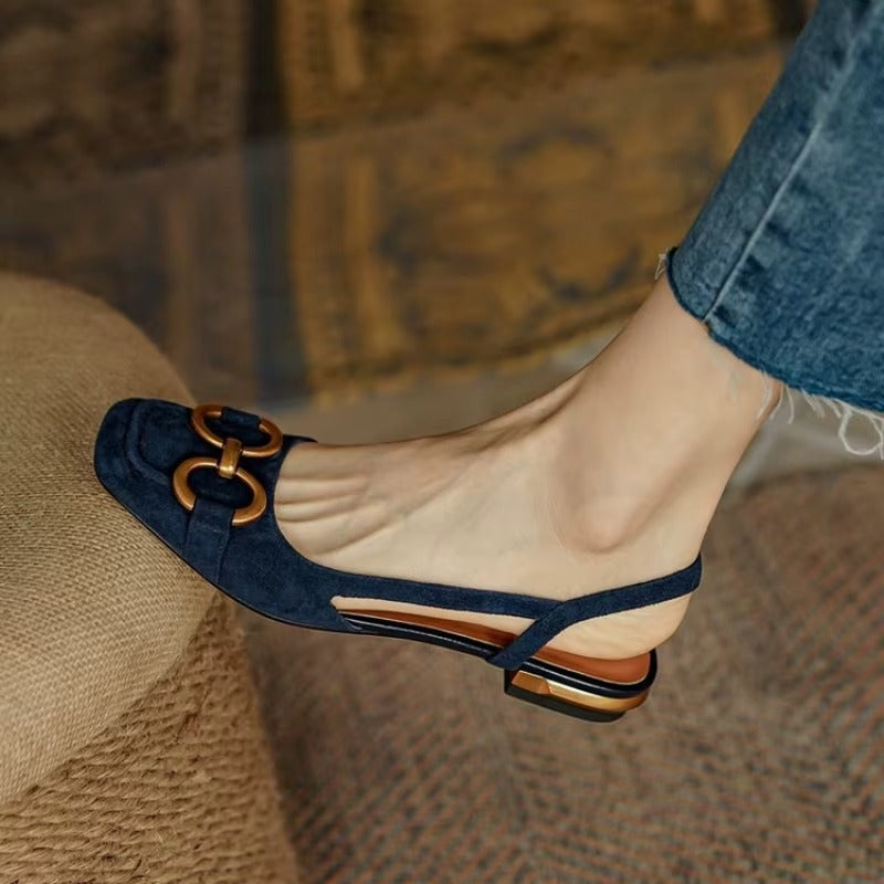 Damskie Baleriny Slingback z Zamszu z Klamrą