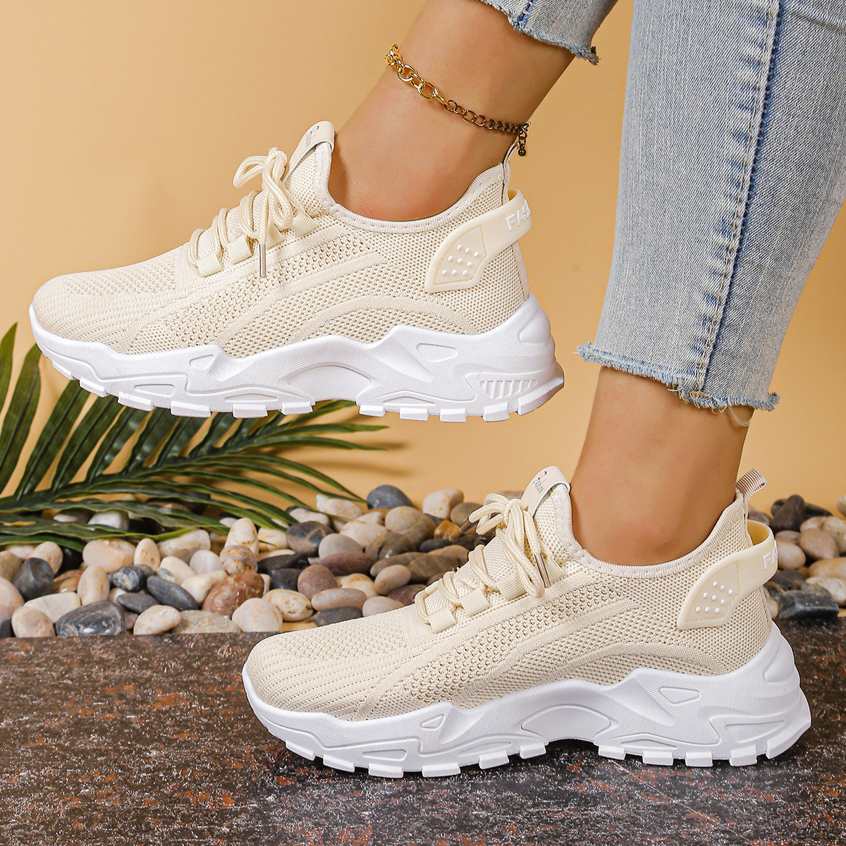 Wielokolorowe damskie sneakersy na masywnej platformie