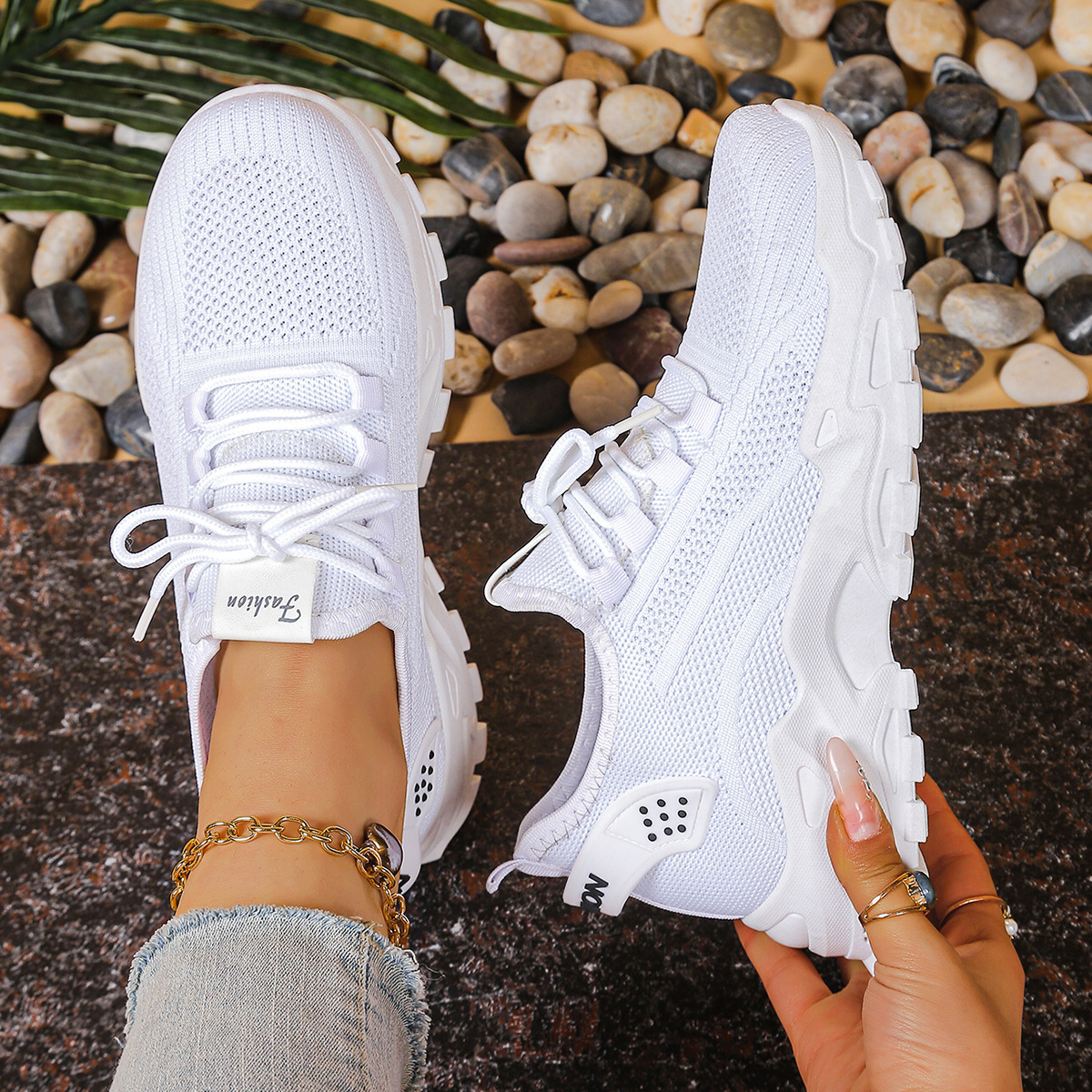 Wielokolorowe damskie sneakersy na masywnej platformie