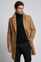 Férfi elegáns slim fit kabát, hosszú, hajtókás