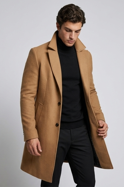 Férfi elegáns slim fit kabát, hosszú, hajtókás