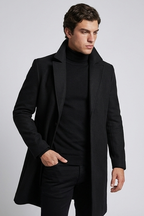 Férfi elegáns slim fit kabát, hosszú, hajtókás