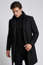 Férfi elegáns slim fit kabát, hosszú, hajtókás