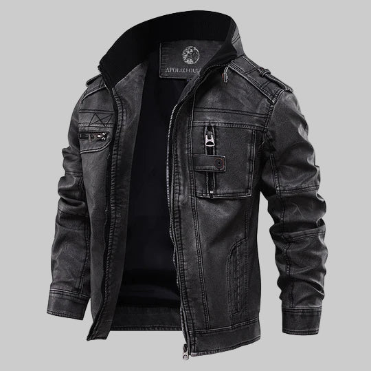 Men's Black Stand Collar Jacket With Zippered Pockets