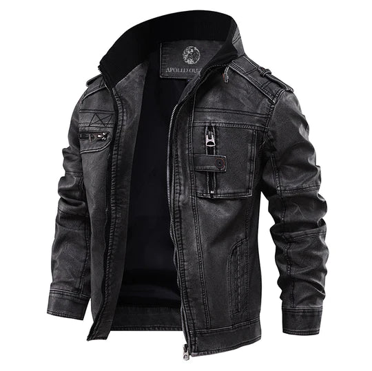 Men's Black Stand Collar Jacket With Zippered Pockets
