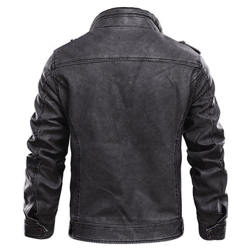 Men's Black Stand Collar Jacket With Zippered Pockets