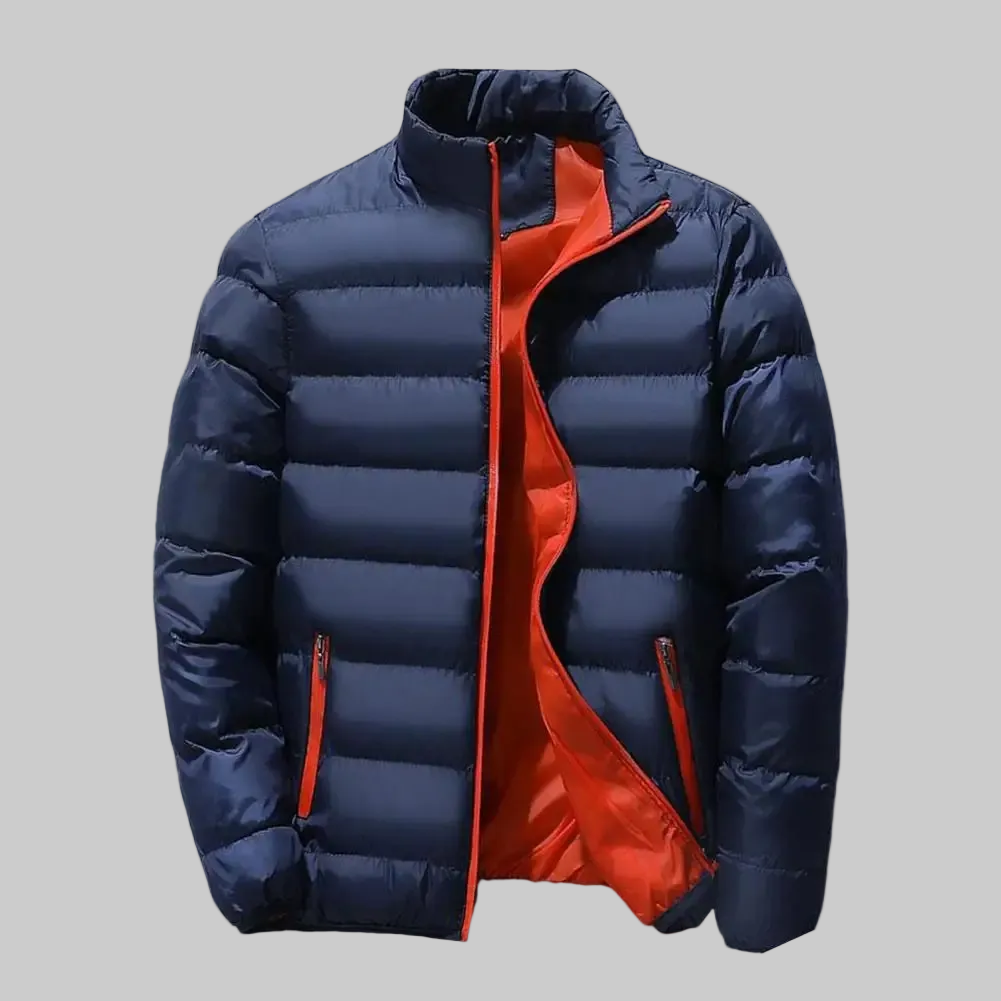 Men's Quilted Down Jacket With Stand Collar, Winter