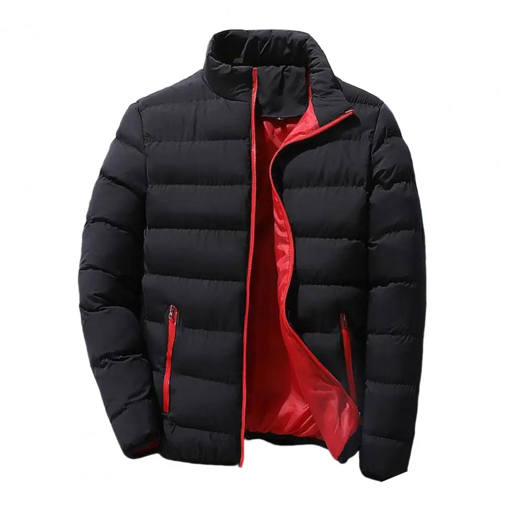 Men's Quilted Down Jacket With Stand Collar, Winter