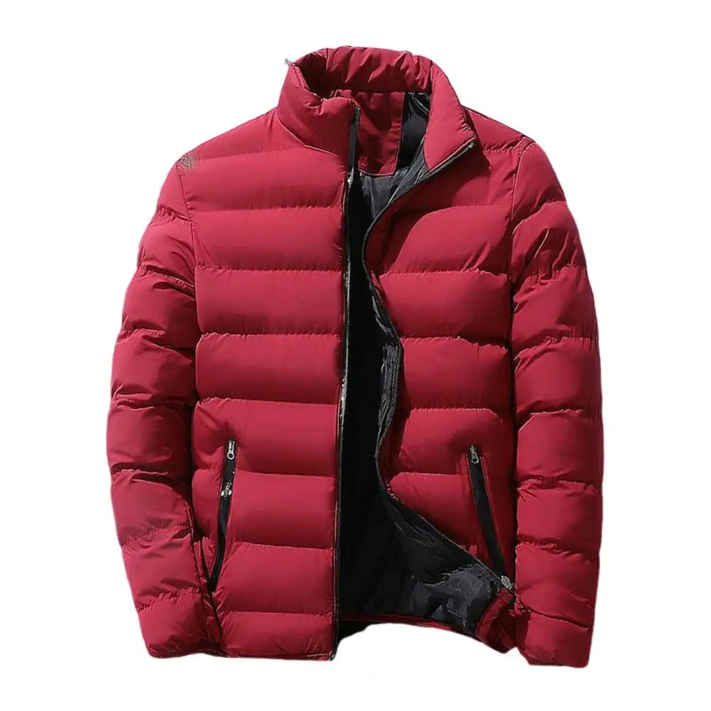 Men's Quilted Down Jacket With Stand Collar, Winter