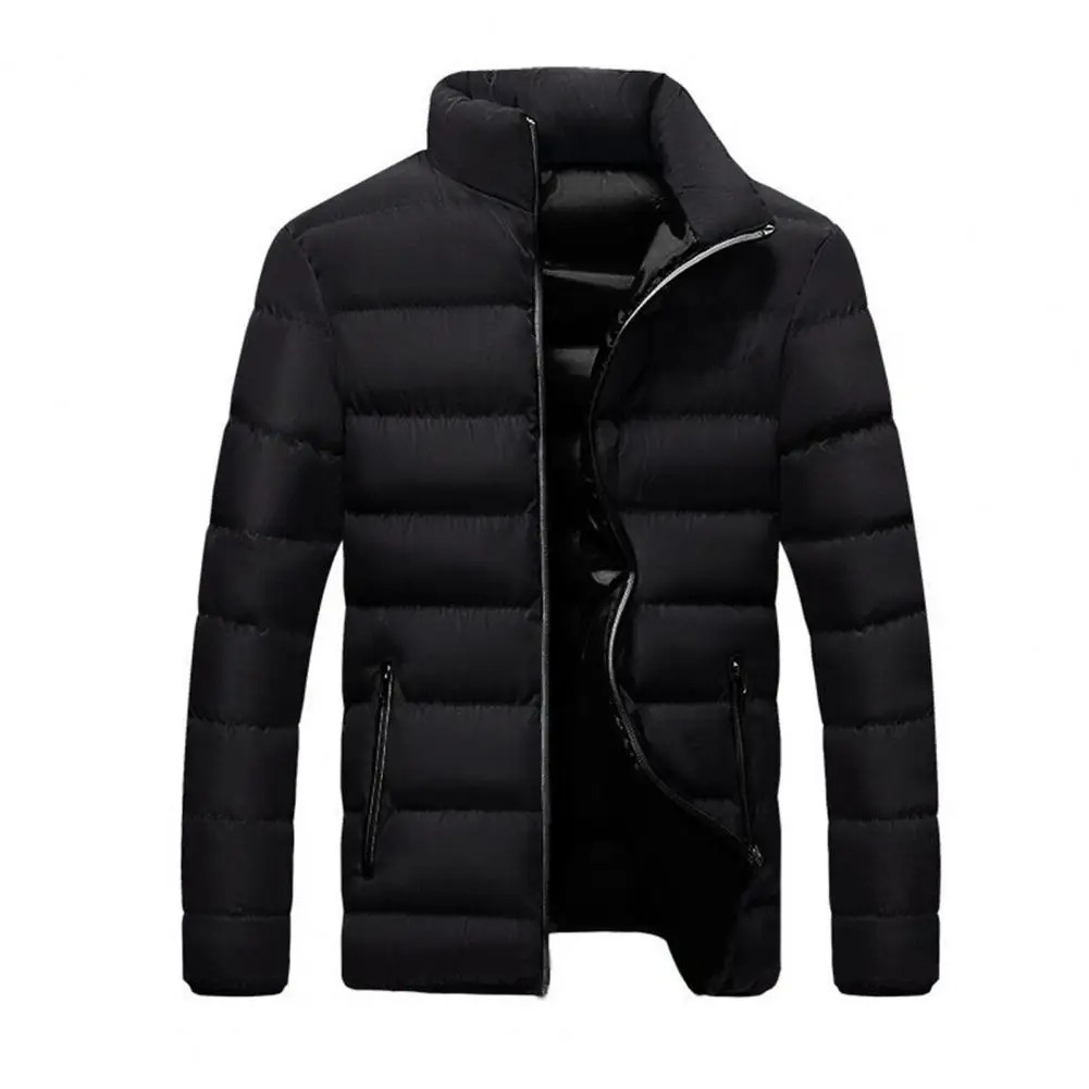 Men's Quilted Down Jacket With Stand Collar, Winter