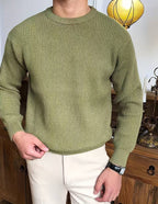Férfi bordás pulóver kerek nyakkivágással, hosszú ujjal