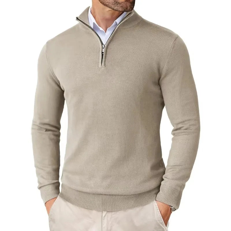 Męski sweter z krótkim zamkiem i stójką