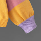 Uniseksowy sweter dzianinowy w wielokolorowe geometryczne pasy z okrągłym dekoltem i długimi rękawami
