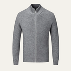 Męski kardigan dzianinowy na zamek z kołnierzem stójką i długimi rękawami
