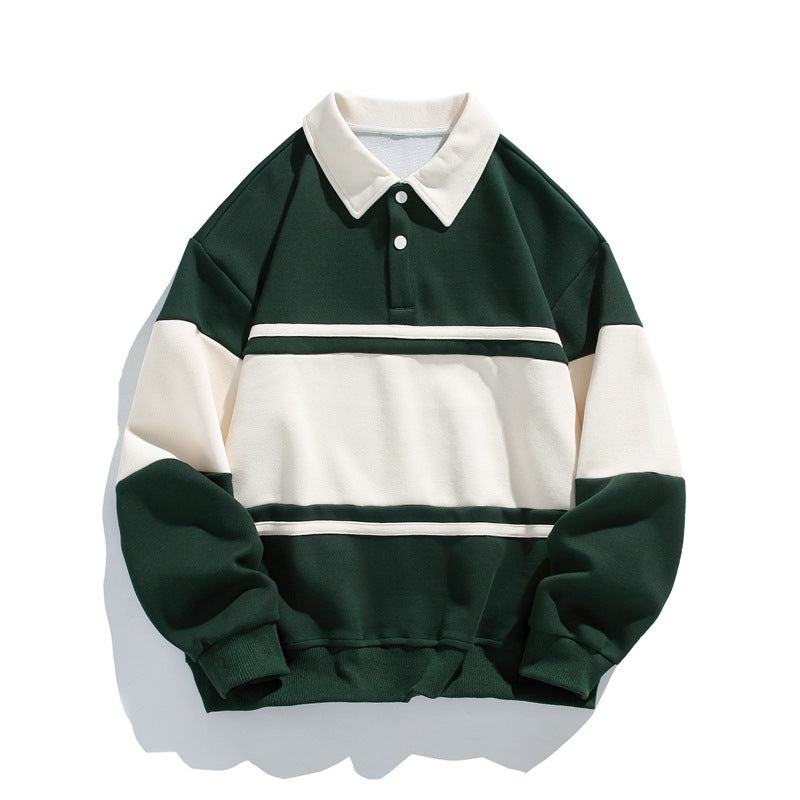 Bluza polo unisex z długim rękawem i kontrastowymi poziomymi pasami