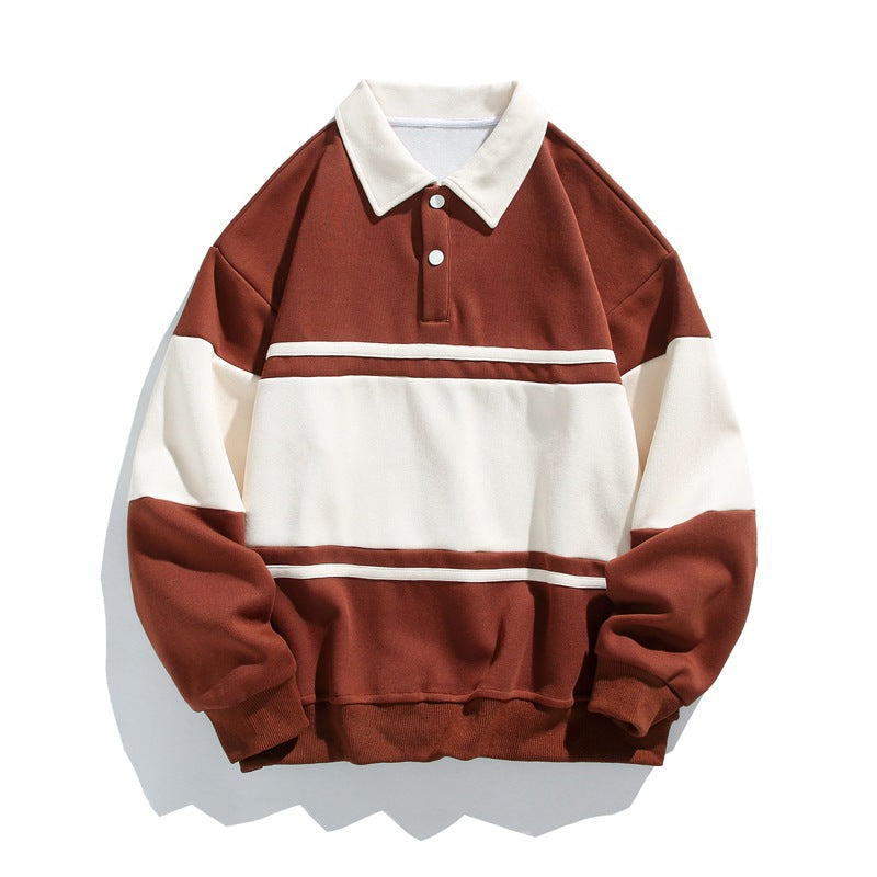 Bluza polo unisex z długim rękawem i kontrastowymi poziomymi pasami